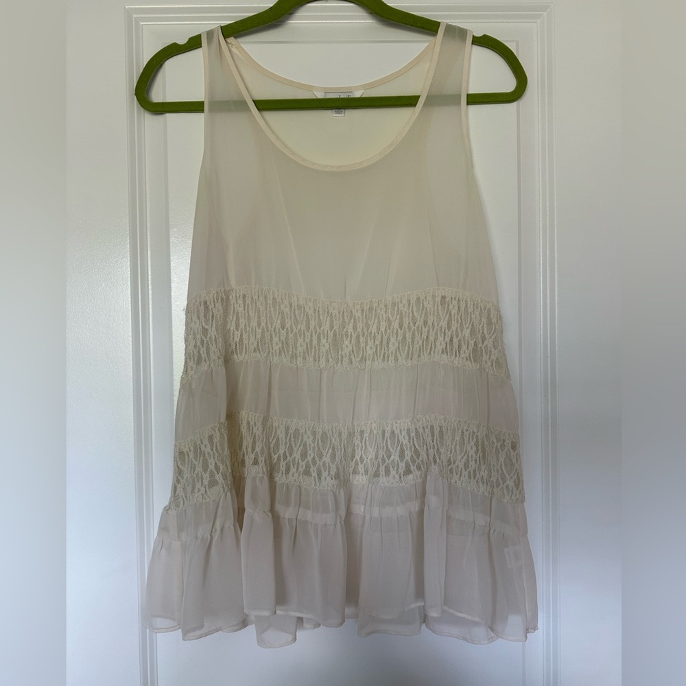 Charming Charlie’s Sheer Lacey Cream Tank Top. Size medium.